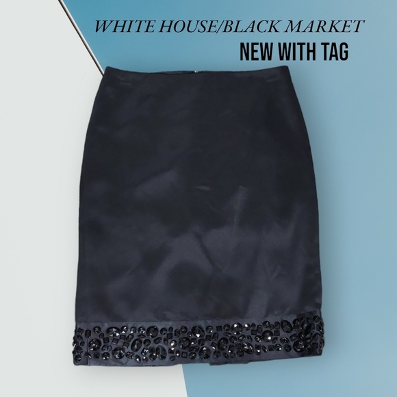 White House Black Market Cocktail Rhinestone Pencil Skirt Sz 0 Designer Fit - Picture 9 of 9